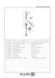 Schematische Darstellung eines Kludi Bidet-Mischers mit Einzelhebel und Zugstange. Enthält Teile wie Kartusche, Rosette und Zubehör für die Installation.